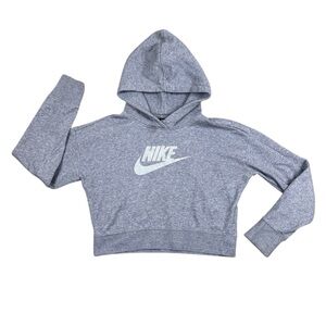 Nike Heathered Gray Holographic Swoosh Logo Hoodie Pullover Crop Sweatshirt L